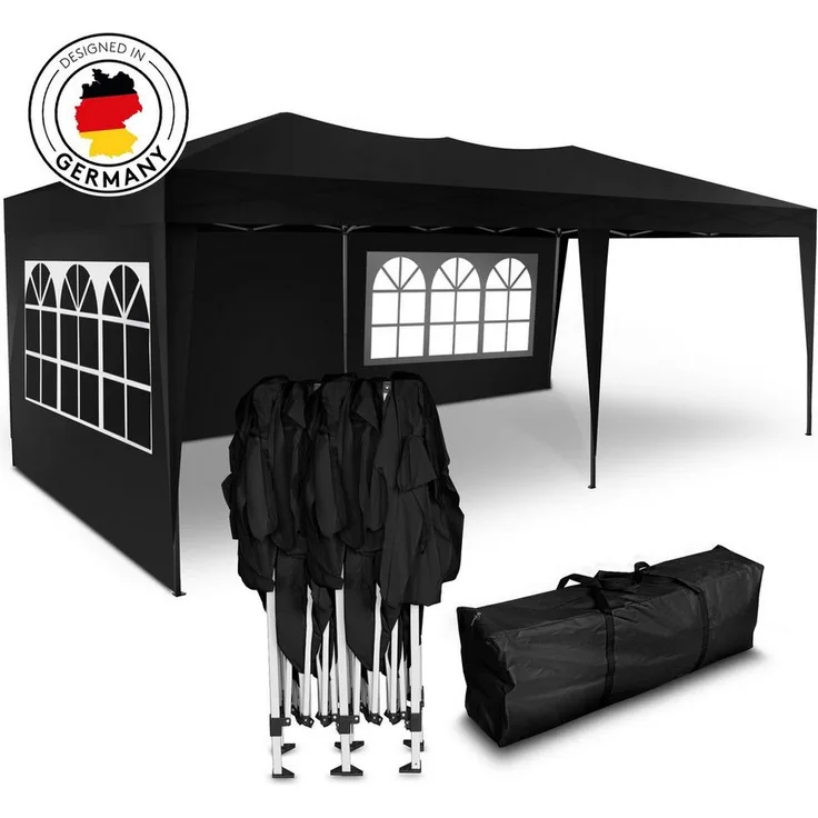 Kronenburg Faltpavillon 3x6m wasserdicht, stabil mit UV-Schutz 50+, grau, inklusive 3 Seitenteilen