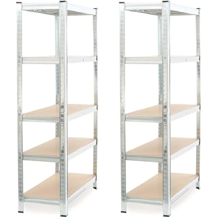 Wiltec Set 2X Schwerlastregal 180 x 90 x 40 cm, 875 kg Gesamtlast, Steckregal verzinkt aus Stahl, Lastenregal mit 5 Ablagen, Werkstattregal – Bild 10
