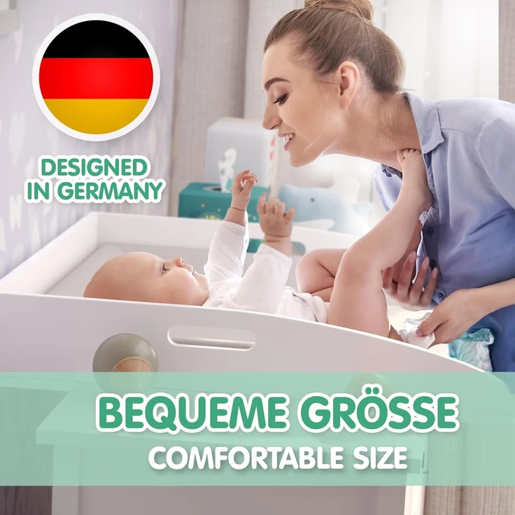CADANI Wickelaufsatz ILA – Verstellbarer Universal Wickeltisch-Aufsatz kompatibel mit IKEA Kommoden Malm, Hemnes, Nordli – 77×76×12 cm, Weiß mit Kippschutz & Sicherer Befestigung für Wickelkommoden – Bild 6