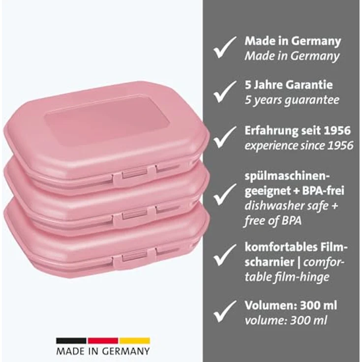 Westmark 3 Brotdosen/Snackboxen -Mini- 300 ml, mit Klick-Verschluss, Höhe: je ca. 3,7 cm, Kunststoff, Rosa, 235122EP – Bild 2