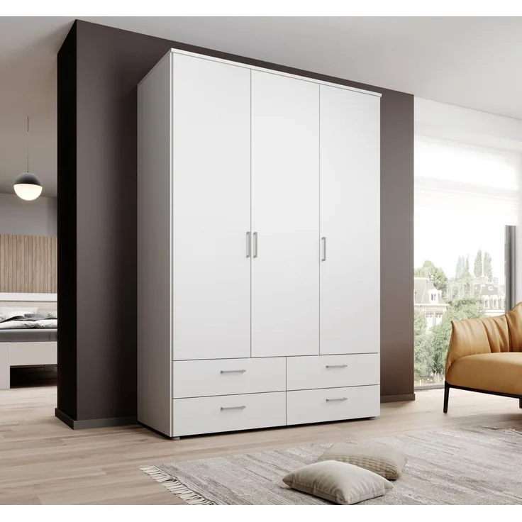 SPAZIO Kleiderschrank in Weiß - Vielseitiger Drehtürenschrank 3-türig für Ihr Schlafzimmer - 138 x 199 x 48 cm (B/H/T)