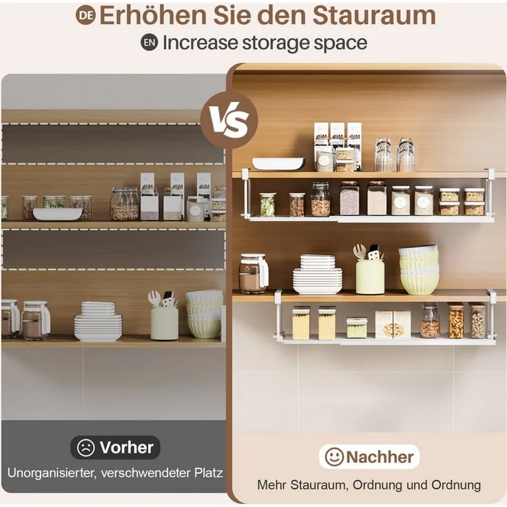 Yorbay Hängekorb Multifunktional Unterregal Hängekorb, Verstellbarer 38-70 cm, zusätzlicher Stauraum ohne Bohren, Weiß – Bild 3