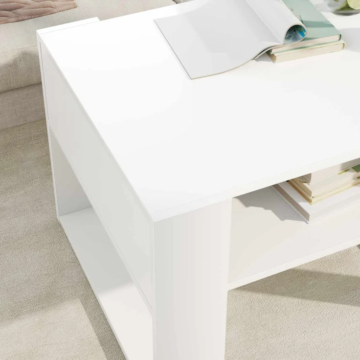 Couchtisch Sofatisch, mit Speicher Weiß 66 x 53 x 45 cm Holzwerkstoff d307e – Bild 4