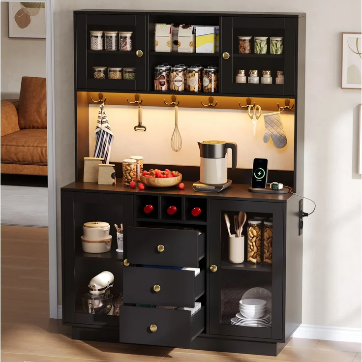 Küchenschrank 120 x 40 x 170 cm in Schwarz mit RGB-LED-Beleuchtung und Schubladen – Bild 4