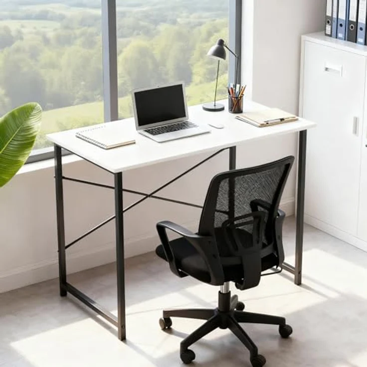 DUMOS Schreibtisch Computertisch Bürotisch mit Kopfhörer Halter und Aufbewahrungstasche Kleiner Schreibtisch Arbeitszimmer Holz PC Tisch Officetisch für Home Office – Bild 3