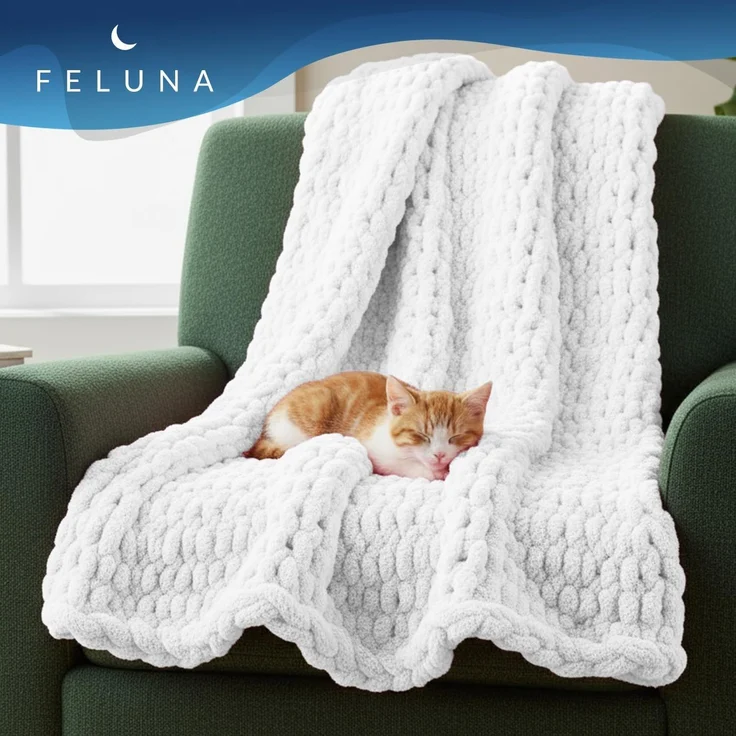 Wohndecke Grobmaschige Wohlfühldecke, Feluna, Flauschige Kuscheldecke Grobstrick Tagesdecke – Bild 6
