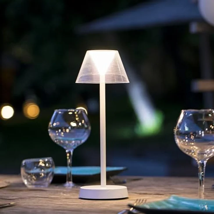 LUMISKY Beverly Tischlampe, kabellose LED-Nachttischlampe in Weiß-Grau, dimmbar, spritzwassergeschützt, 34 cm – Bild 2