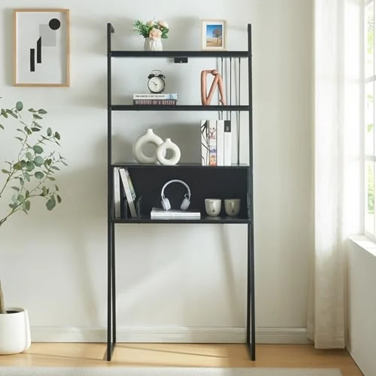 Schreibtisch Storfjord mit Leiterregal 184x80x40cm Schwarz [en. casa] – Bild 3