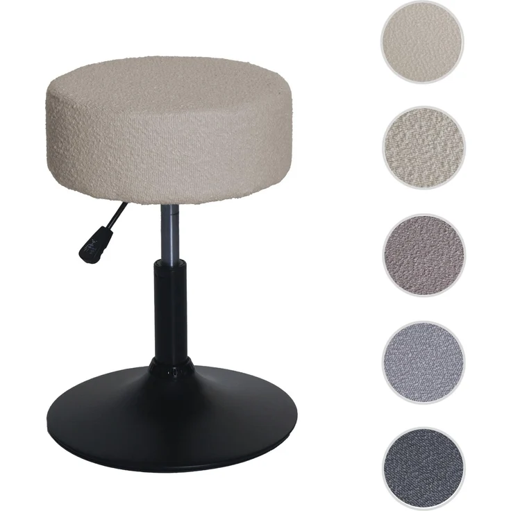 Hocker HWC-C22, Sitzhocker Schminkhocker, höhenverstellbar drehbar Ø 37cm Stoff Bouclé (450g/m²) FSC® ~ beige – Bild 10