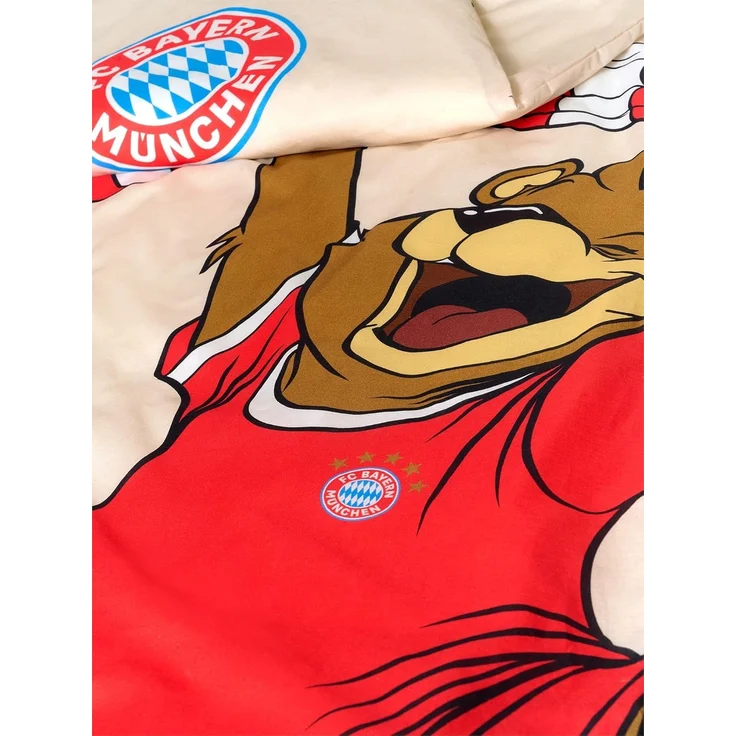 BERONAGE Kinderbettwäsche FC Bayern München Berni Maskottchen Bettwäsche Linon / Renforcé, Baumwolle, 2 teilig, 135x200 cm 80x80 cm – Bild 3