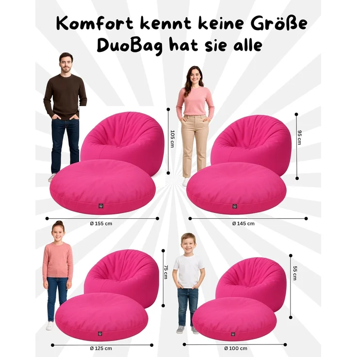 PATCH HOME 2-in-1 Sitzsack Sessel - Gaming Bean Bag mit Reißverschluss - Bereits befüllt, Ergonomisch & Robust für Kinder & Erwachsene - Indoor & Outdoor, Wetterfest (Magenta, 155cm) – Bild 2
