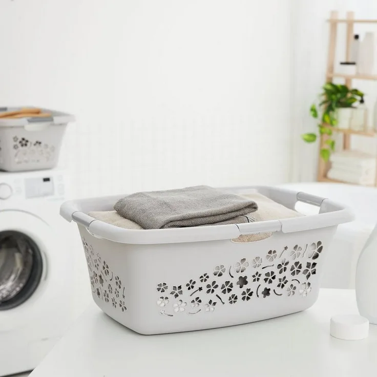 Rotho Wäschekorb Flowers 50 l kühles grau