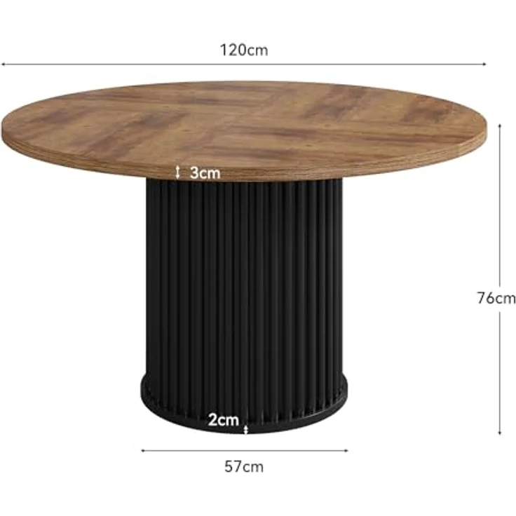 LITTLE TREE 120 cm runder Esstisch für 4–6 Personen, großer braun-schwarzer Esstisch, industrieller Gartentisch mit hochbelastbarem gerilltem Säulenfuß, runder Holzküchentisch für Wohnzimmer – Bild 2