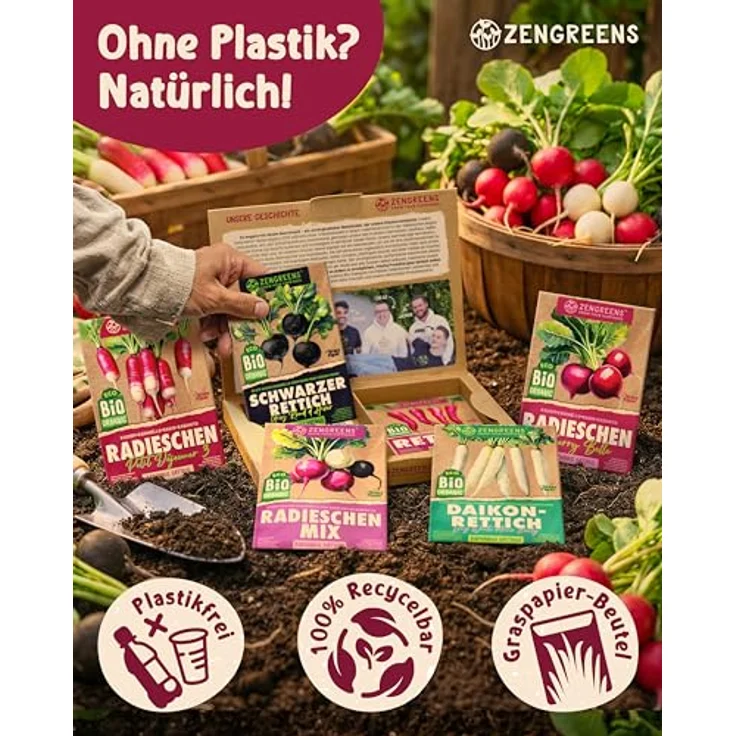 ZenGreens® - Bio Rettich- & Radieschensamen im 6er Set - 6 Rettich- & Radieschen Samen für den einfachen Anbau im Garten, Balkon oder Hochbeet - Pflanzensamen - Saatgut – Bild 5