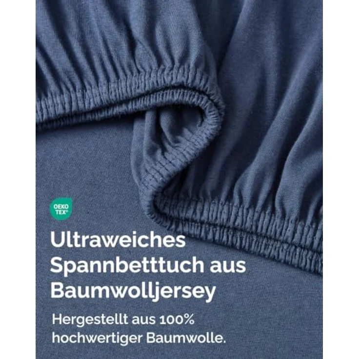 Spannbettlaken Jersey 180x200 - Baumwolle Boxspringbett 40cm - Marineblau | Spannbetttuch, Rundumgummi, Dehnbar, Weich, Atmungsaktiv, Knitterfrei, Pflegeleicht, Baumwoll-Jersey, Bis 40cm, OEKO-TEX – Bild 2