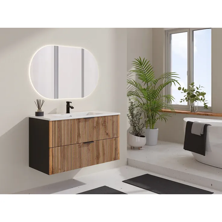 Vente-unique - MADELA Waschbeckenmöbel Holz, Platte SchwarzBeige - B 46 cm x H 57 cm x L 100 cm