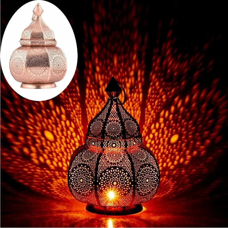 Marrakesch Orient & Mediterran Interior Nachttischlampe Orientalische Laterne Leuchte Tischlampe Lamisa Kupfer, Handarbeit – Bild 2