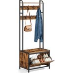 VASAGLE Garderobenständer mit Schuhschrank, Garderobe mit Sitzbank, Kleiderständer, Schuhkipper, 7 Haken, obere Ablage, für Flur, Schlafzimmer, Industrie-Design, vintagebraun-schwarz HSR425B01