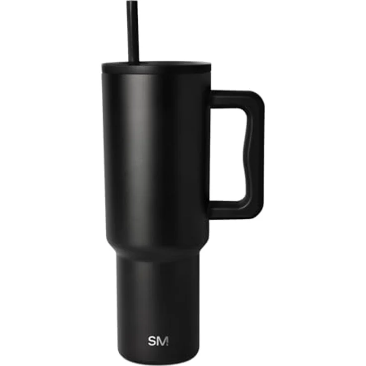Simple Modern Thermobecher mit Strohhalm und Griff | Isolierter Edelstahl-Trinkbecher Eiskaffee-Reisebecher | Geschenke für Frauen und Männer | Trek | 1180ml | Midnight Black – Bild 2