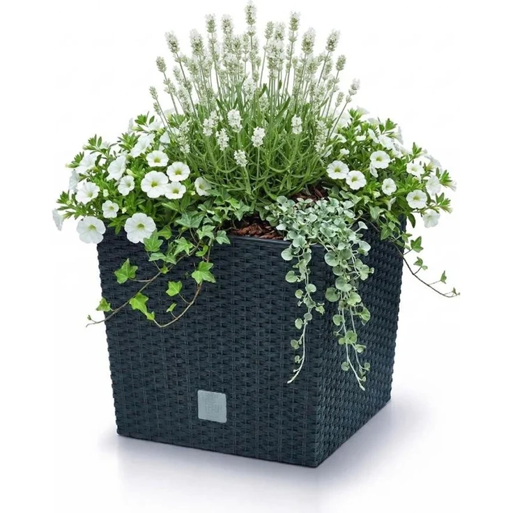 Prosperplast Blumentopf Rato Low DRTS400L, inkl. Pflanzeinsatz, Bewässerungssystem, Rattanoptik, eckig – Bild 2