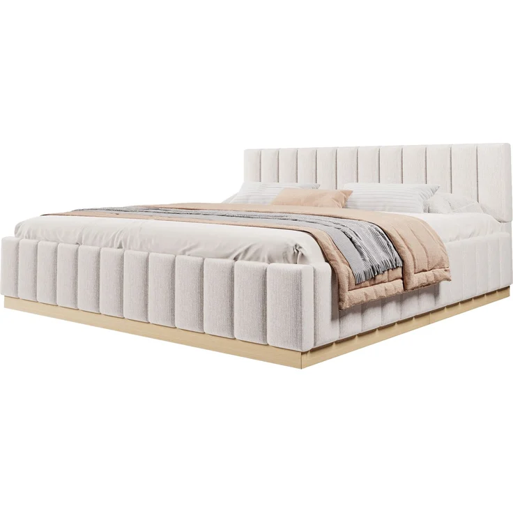 Polsterbett, Doppelbett, 180 x 200 cm, Bett mit Lattenrost, Kopfteil,Gepolstertes Kopfteil, Ohne Matratze, Beige Chenille – Bild 4