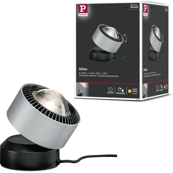 Paulmann No. 79718 LED Tischleuchte Aldan 3,5 W dimmbar Schwarz Alu gebürstet