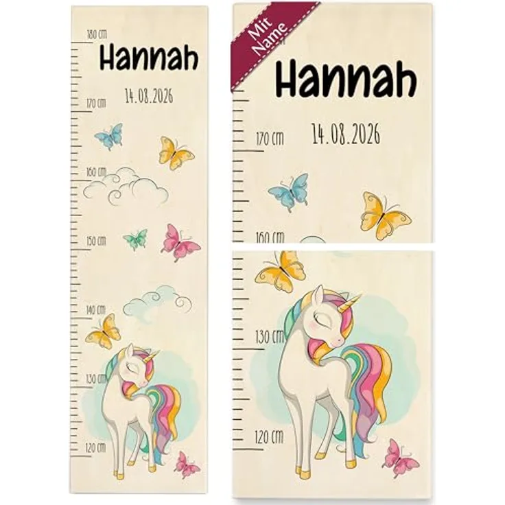 Messlatte Kind Holz - Einhörner - Babymesslatte Einhorn Kindermesslatte Unicorn I Einhornmotiv - 120-180 cm - Holz - geschenkideen zum ersten geburtstag mädchen kinderzimmer