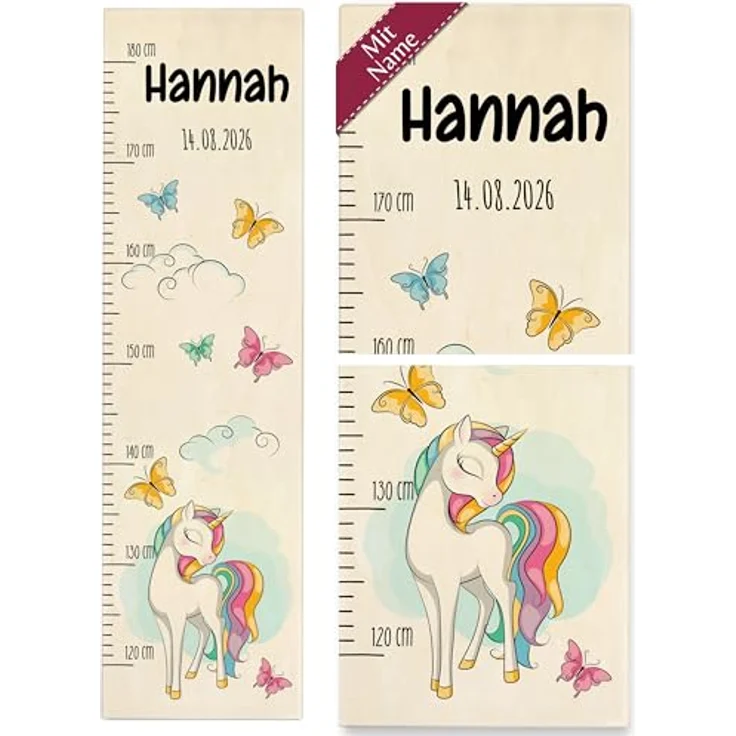 Messlatte Kind Holz - Einhörner - Babymesslatte Einhorn Kindermesslatte Unicorn I Einhornmotiv - 120-180 cm - Holz - geschenkideen zum ersten geburtstag mädchen kinderzimmer – Bild 1
