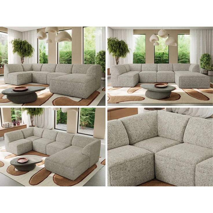 Modulares XXL-Ecksofa MODARO 5M, U-Form, Wohnlandschaft, 5-teilig, freistehend, Wohnzimmer Couch, HR-Schaumstoff - Beige Stukture - Rechts – Bild 2