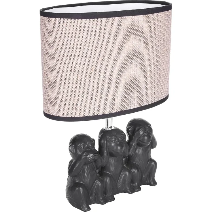 BRUBAKER Nachttischlampe Tischleuchte Drei Affen Smileys, Tischlampe, ohne Leuchtmittel, Tageslichtweiß, Motiv Lampe mit Keramikfuß, Höhe 35,5 cm