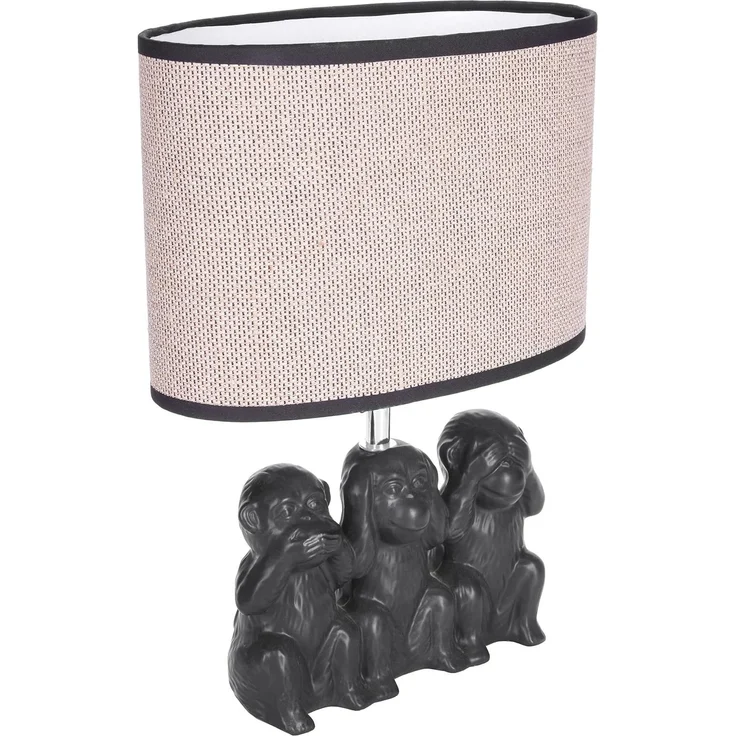 BRUBAKER Nachttischlampe Tischleuchte Drei Affen Smileys, Tischlampe, ohne Leuchtmittel, Tageslichtweiß, Motiv Lampe mit Keramikfuß, Höhe 35,5 cm – Bild 1