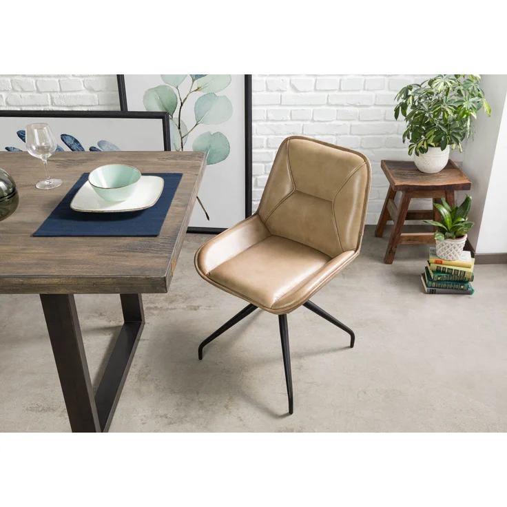 Stuhl Echtleder 49x56x83 beige IRON LABEL #608