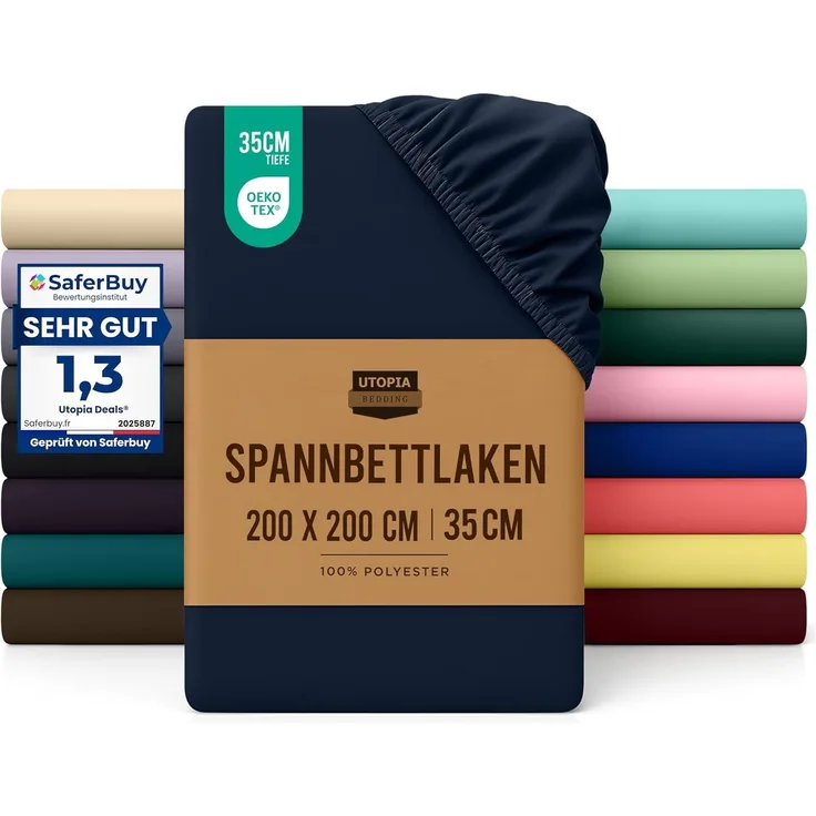 Utopia Bedding - Spannbettlaken 200x200 cm - Marineblau - Gebürstete Polyester-Mikrofaser Spannbetttuch - 35 cm Tiefe Tasche