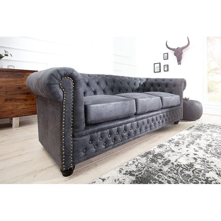 riess-ambiente Sofa CHESTERFIELD 200cm antik grau, Einzelartikel 1 Teile, Wohnzimmer · Microfaser · 3-Sitzer · Federkern – Bild 5