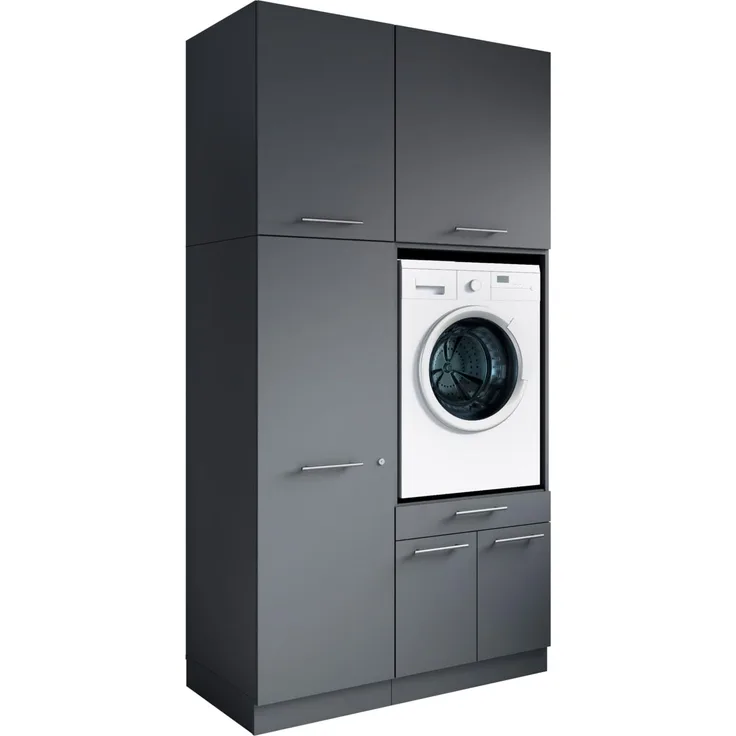 Laundreezy Waschraum Komplett-Set, Anthrazit - Modulares Schranksystem für Waschküche & Hauswirtschaftsraum - 118 x 238 x 68 cm (B/H/T)