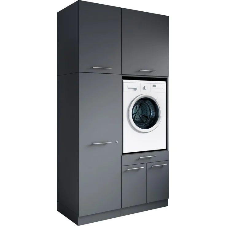 Laundreezy Waschraum Komplett-Set, Anthrazit - Modulares Schranksystem für Waschküche & Hauswirtschaftsraum - 118 x 238 x 68 cm (B/H/T)