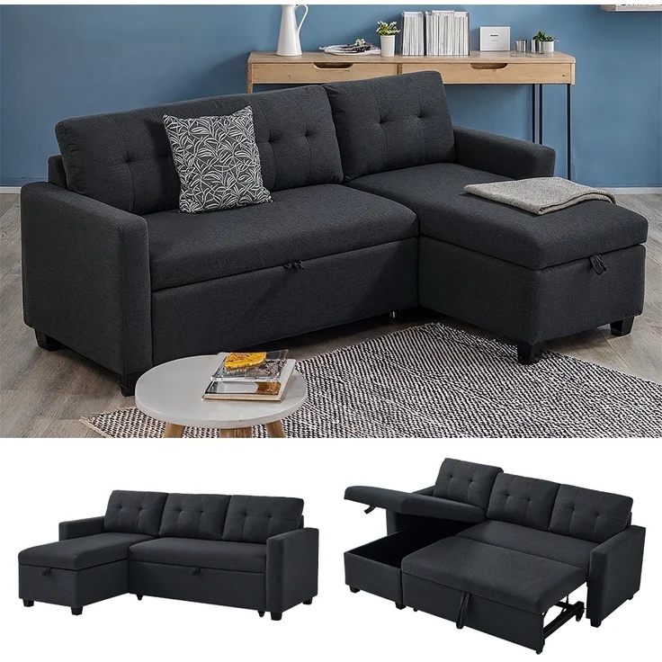 Sofa L Form Campina Anthrazit 226 x 163 cm mit Schlaffunktion Vitalispa – Bild 2