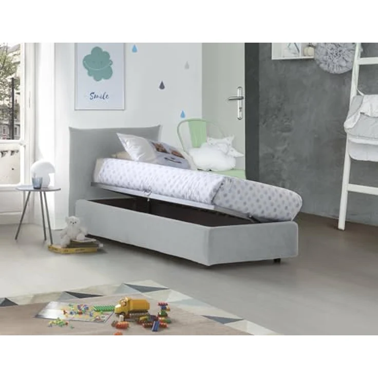 Talamo Italia - Einzelbett Marina, Bettkasten mit Stoffbezug, 100 % Made in Italy, seitliche Öffnung, geeignet für Matratzen 80 x 190 cm, Weiß – Bild 4
