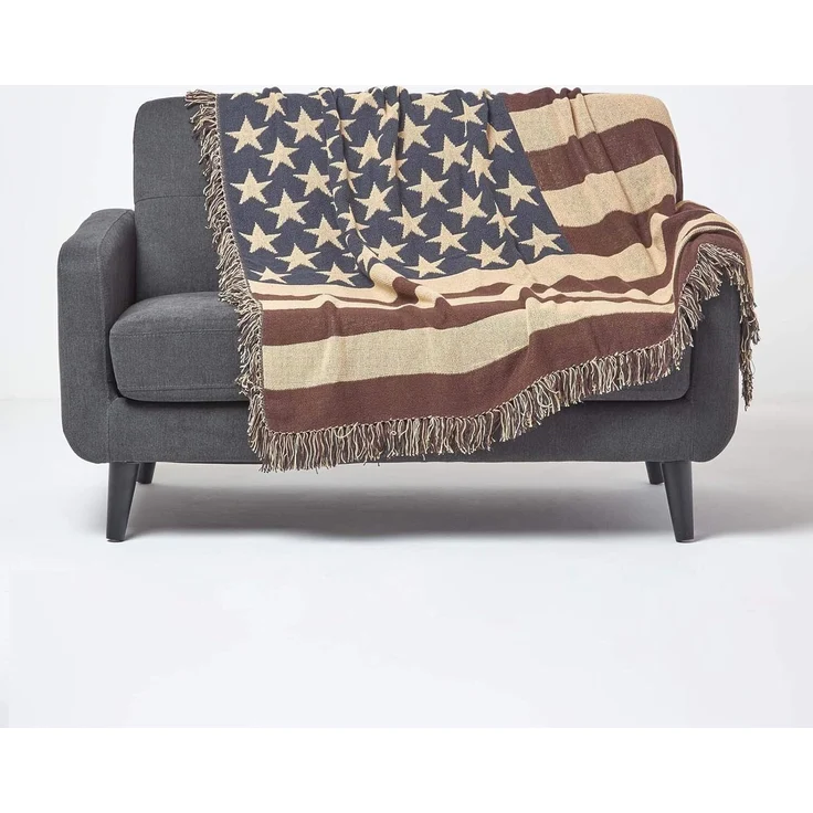 Plaid Überwurf USA-Flagge, 100% Baumwolle, 125 x 150 cm, Homescapes – Bild 4