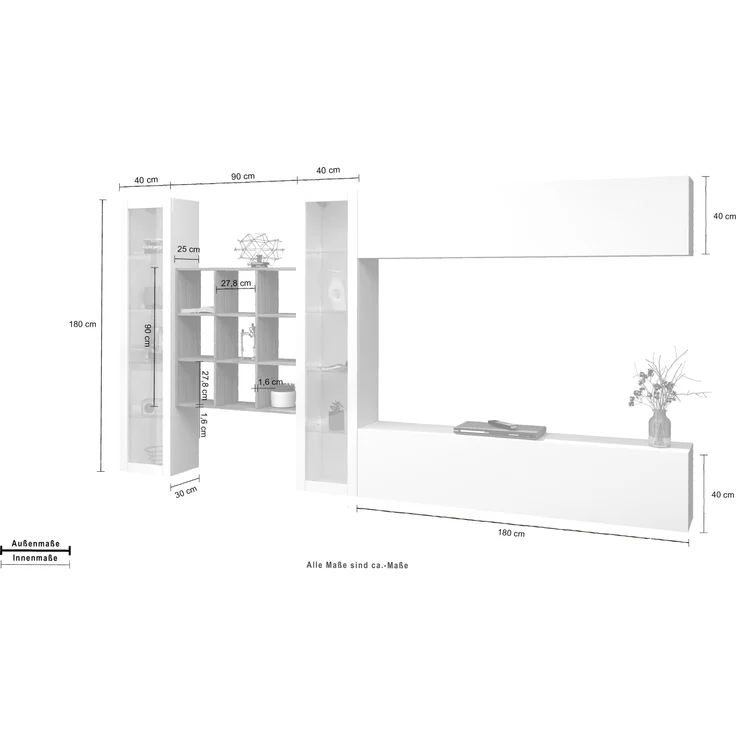 Wohnwand >Benevent< (5-teilig) in Weiß Hochglanz - 350x180x30 (BxHxT) – Bild 5