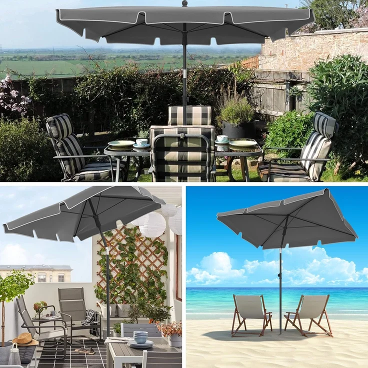 VOUNOT Sonnenschirm Rechteckig für Balkon und Terrasse, 200 × 125 cm, Knickbarer Balkonschirm, Sonnenschutz UV 50+, Grau – Bild 6