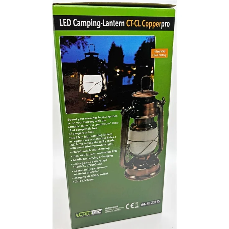 LED Akku Camping Laterne "CT-Copper Pro" ØxH 12x23,5cm, USB-C, warmweiß, dimmbar – Bild 8