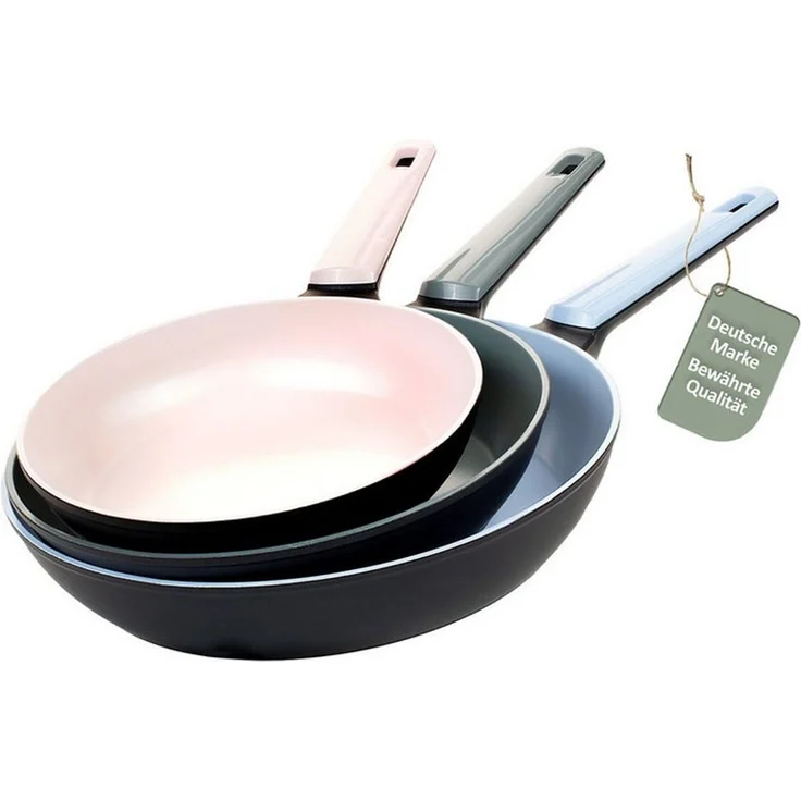 Genius Pfannen-Set Cerafit Trend Pastell Edition Pfannen Set 3-tlg, kein Anhaften, Edelstahl (3er Set, 20iger, 24iger und 28iger Pfanne), kein Verkratzen, kein Verfärben, gleichmäßige Hitzeverteilung – Bild 1