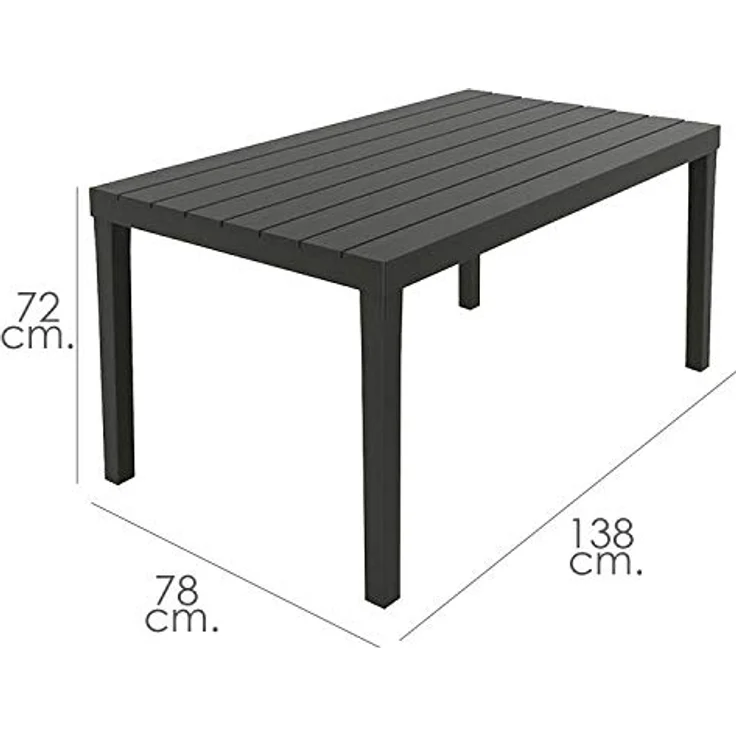Ambia Garden Gartentisch, rechteckig, Anthrazit, Kunststoff, 72x78x138 cm, Made in Italy, für Garten und Terrasse – Bild 2