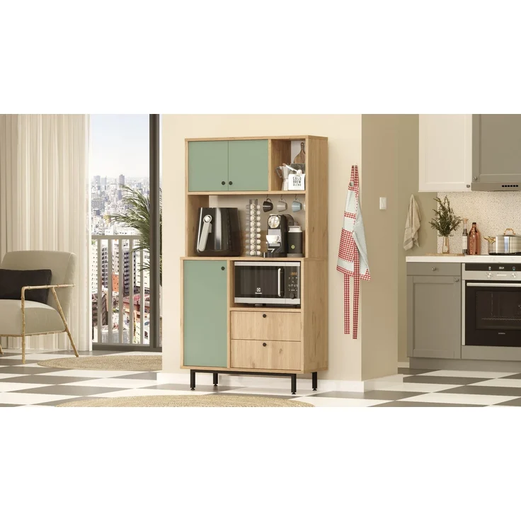 Skye Decor 'LAT3-SY' Mehrzweckschrank, Eiche / Grün, 88 x 161,2 x 35,5 cm – Bild 3