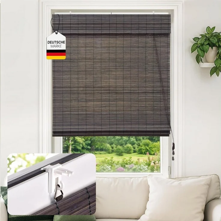 Victoria M. Raffrollo Bambus-Raffrollo Klemmfix, 60x130 cm, dunkelbraun, ohne Bohren, freihängend, Klemmfix-Montage, Nachträglich anpassbar – Bild 1