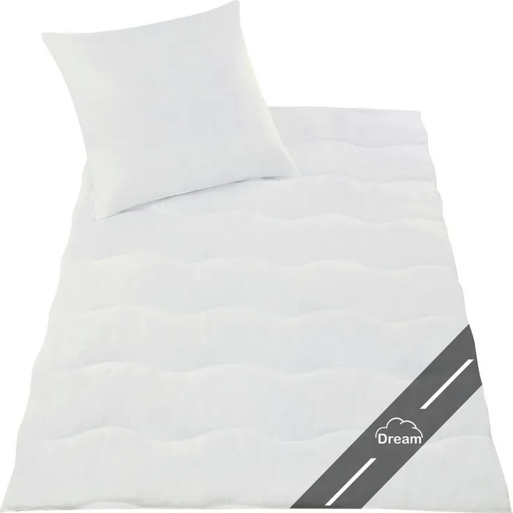 Delindo Lifestyle Bettdecke + Kopfkissen Set Dream, 135x200 mit Kissen 80x80, Sommer dünn leicht, atmungsaktiv, Allergiker geeignet
