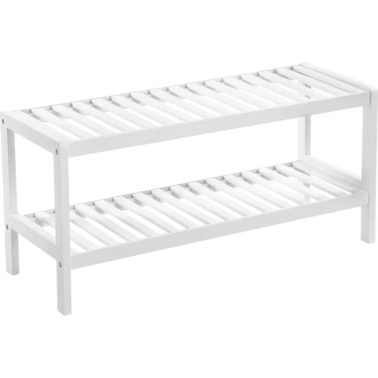 2-stöckiges Schuhregal aus natürlichem Bambus, Regal für Schuhe, Pflanzen, Bücher, für Wohnzimmer, Flur, Schlafzimmer, B