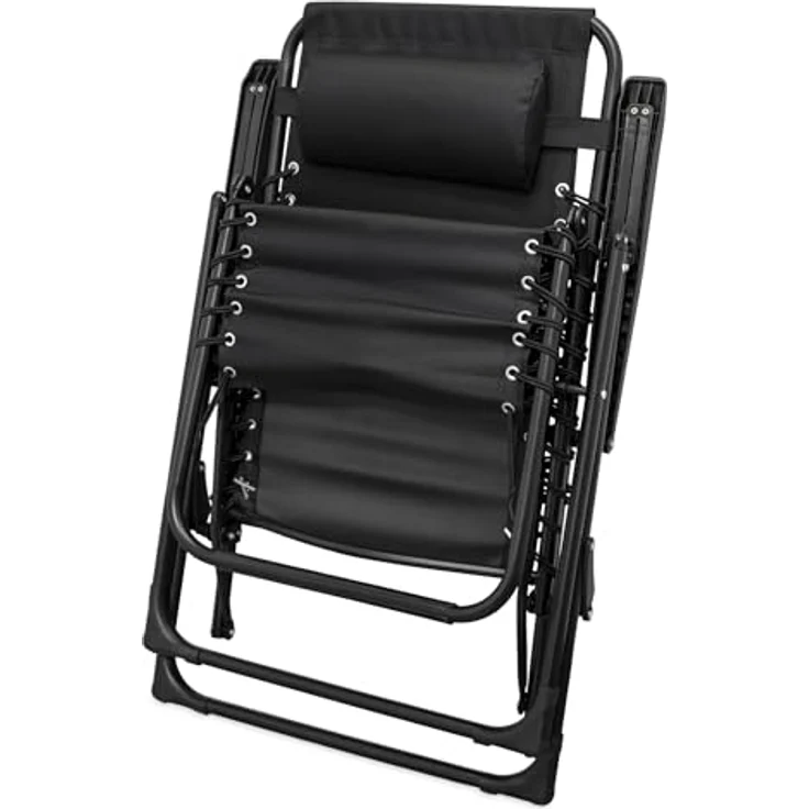 Spetebo Relax Sessel, Garten Liegestuhl mit Kopfkissen, verstellbare Rückenlehne und Fußteil, schwarz, 175 x 101 cm – Bild 5