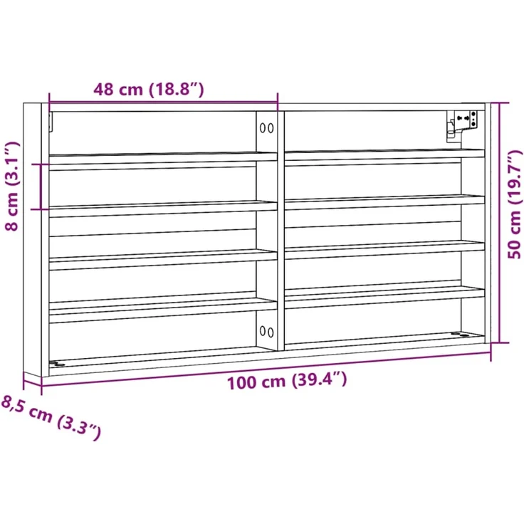 vidaXL Vitrinenschrank Braun Eichen-Optik 100x8,5x50 cm Holzwerkstoff 847953 – Bild 10